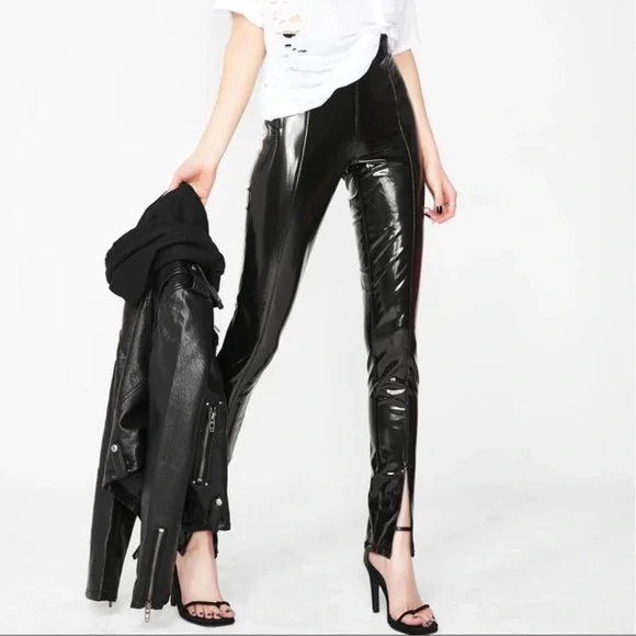 Sold Blanc NYC Dominatrix Black Vinyl Split Hem Pants Size 28 - Picture 1 of 11